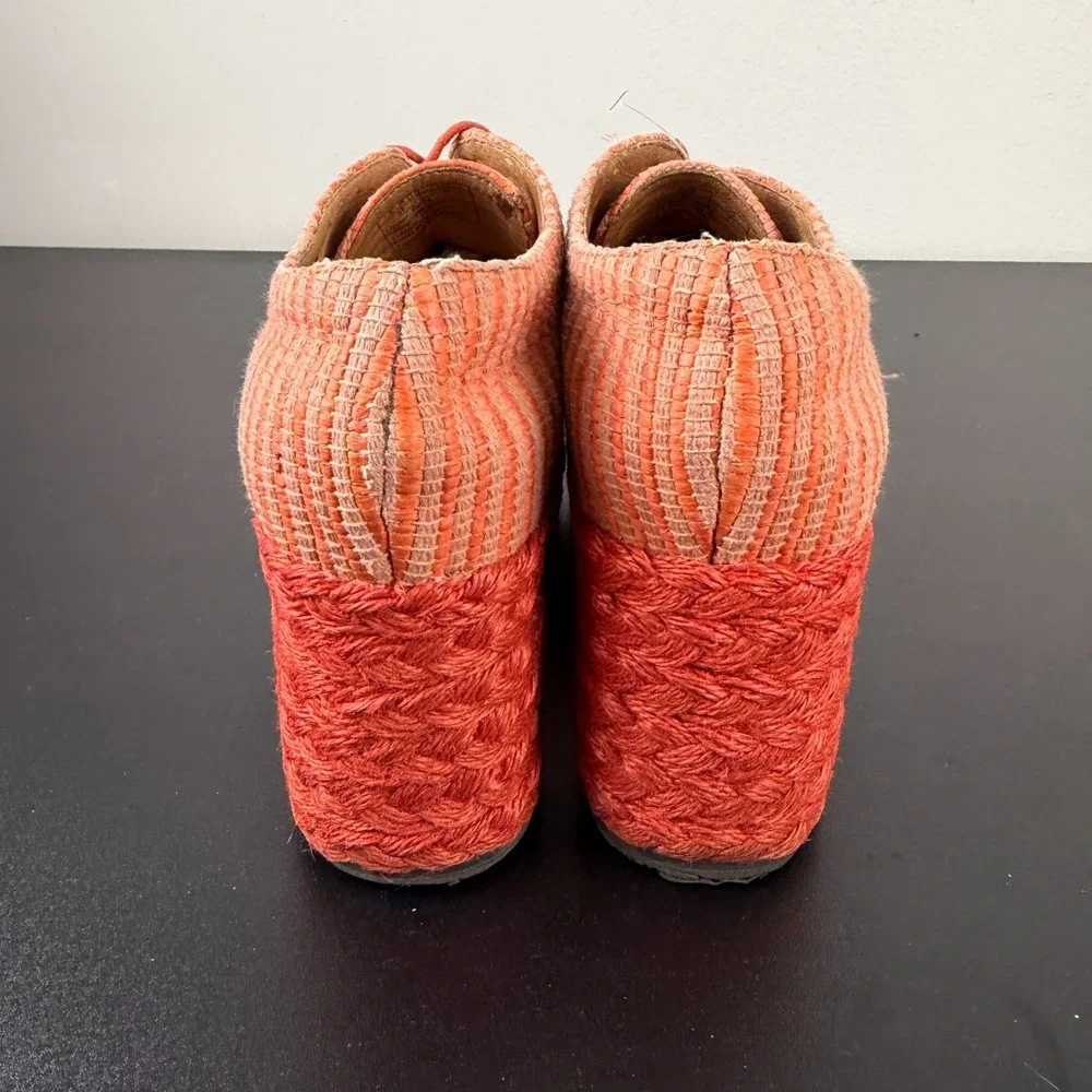 Jeffrey Campbell Tahiti Last Platform Espadrilles Womens 7 Orange Raffia Lace-Up